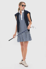 Navy Gingham Sleeveless Performance Seersucker May Golf Dress