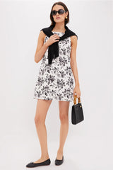Black & White Floral Bow Strap Dalton Dress