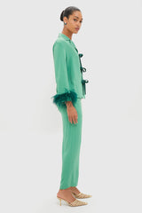 Green Bow Pajama Set with Detachable Feathers