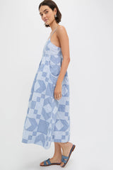 Blue Helmi Striped Shirting Midi Dress