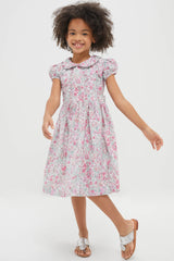 Pink Leafy Floral Frill Dress