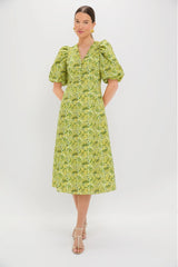 Chartreuse Multi Floral Marcy Midi Dress