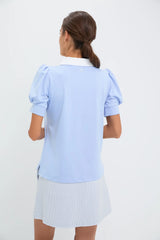 Light Blue Puff Sleeve Performance Jersey Caroline Polo