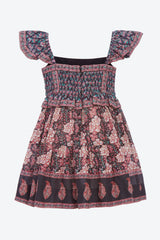 Multi Donna Print Flutter Sleeve Smocked Dress