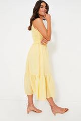 Yellow Cole Smocked Ramie Midi Dress