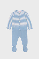 Dusty Blue Stripe Pinto Merino Baby Knitted Set
