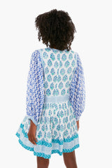 Verde Blue Tie Front Balloon Mini Dress