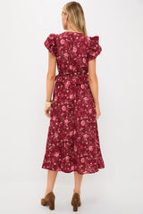 Oxblood Multi Floral Midi Dress