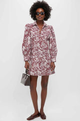 Maroon Floral Front Zip Begonia Mini Dress