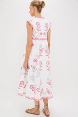 Multi Eevi Embroidered Twill Short Sleeve Dress