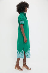 Green & Baby Blue Embroidery Eliza Midi Dress