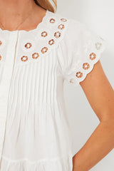 Cream Arabella Embroidery Flutter Sleeve Tank Top