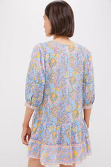 Blue Yellow Printed Zoe Mini Dress