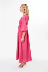 Fuchsia Ruched V-Neck Gia Maxi Dress