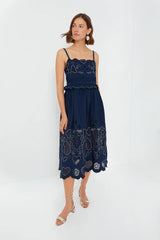 Navy Jeanetta Eyelet Sleeveless Dress