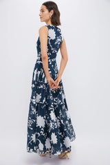 Blue Flower Screen Antheia Midi Dress