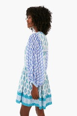 Verde Blue Tie Front Balloon Mini Dress