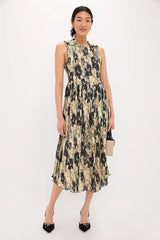 Afterglow Printed Pleats Smock Midi Straps Dress