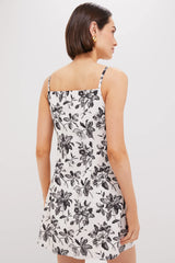 Black & White Floral Bow Strap Dalton Dress