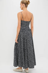 Black Woodblock Floral Dena Dress
