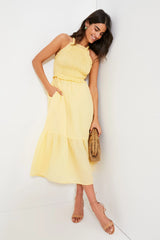 Yellow Cole Smocked Ramie Midi Dress