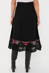Black Rosaline Embroidery Midi Skirt