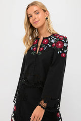 Black Rosaline Embroidery Long Sleeve Button Up Top