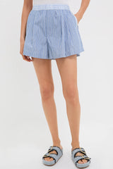Blue Helmi Striped Shirting Pleat Short