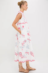 Multi Eevi Embroidered Twill Short Sleeve Dress