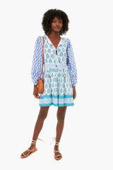 Verde Blue Tie Front Balloon Mini Dress