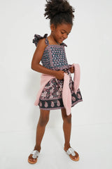 Multi Donna Print Flutter Sleeve Smocked Dress