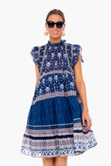 Navy Brigitte Border Mini Dress