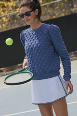 Indigo Puff Sleeve Quilted Stretch Campbell Pullover