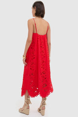 Red Flowers Richilieu Sleeveless Maxi Dress
