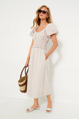 Tan Stripe Puff Sleeve Flynn Dress