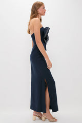 Navy Tactos Embroidered Maxi Dress