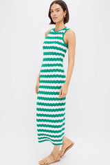 Green & White Wavy Knit Stripe Wilder Dress
