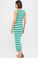 Green & White Wavy Knit Stripe Wilder Dress