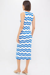 Blue & White Zig-Zag Stripe Mykonos Knit Maxi Dress