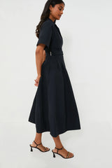 Midnight Deanna Short Sleeve Belted Midi Dress