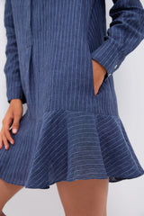 Dark Navy Stripe Linen Callahan Shirt Dress