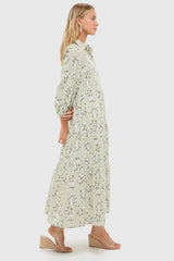 Green Ditsy Floral Cotton Mabel Maxi Dress
