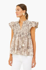 Day Calla Cheetah Flutter Sleeve Smocked Top