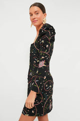Black Embroidered Calla Dress
