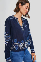 Navy Inga Embroidery Longsleeve Top