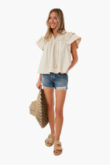 Cream Sevyn Solid Seersucker Short Sleeve Top