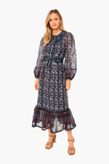 Berry Nadine Border Long Sleeve Tiered Dress