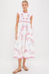 Multi Eevi Embroidered Twill Short Sleeve Dress