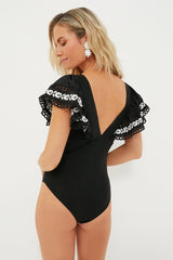 Black Katya Embroidered One Piece