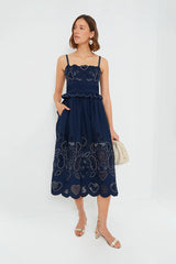 Navy Jeanetta Eyelet Sleeveless Dress